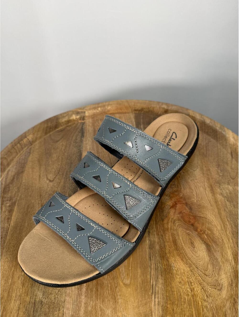 Clarks Laurieann Nora Blue Leather Slide Sandals US 12W Wide Comfort Slip-On NWB - Picture 9 of 14